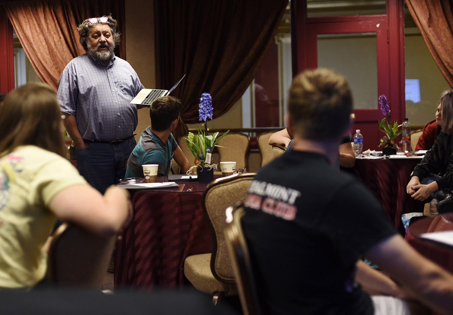 Proctors CEO Philip Morris talks to Broadway Tech students about the creative economy in the Guild Room at Proctors in Schenectady Thursday, September 28, 2017. Students spent four days with creative professionals from Proctors and The Color Purple during the show's teching period at the theatre.